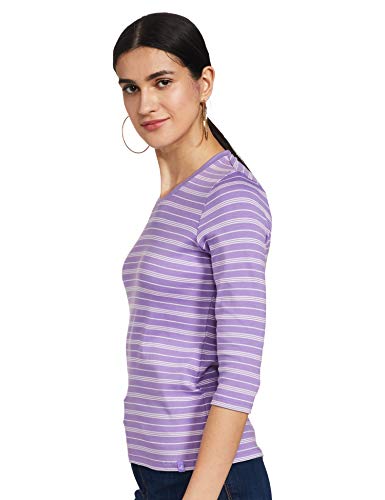 Image of Jockey 1360 Women's Super Combed Cotton Elastane Stretch Slim Fit Striped Round Neck Three Quarter Sleeve T-Shirt