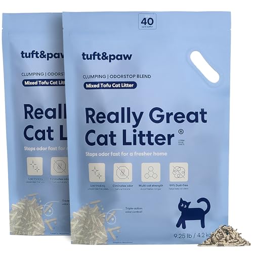 Tuft & Paw Really Great Cat Litter OdorStop Low Tracking Mixed Tofu Cat Litter Clumping Multi-cat Odor Control Dust-Free - 9.25lbs x 2Bags (OdorStop)