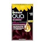 Garnier Olia 4.62 Dark Garnet Red, oil-powered, no-ammonia. 100% grey coverage. Luminous, long-lasting, vibrant dark garnet red hair color with ultimate shine and softness.