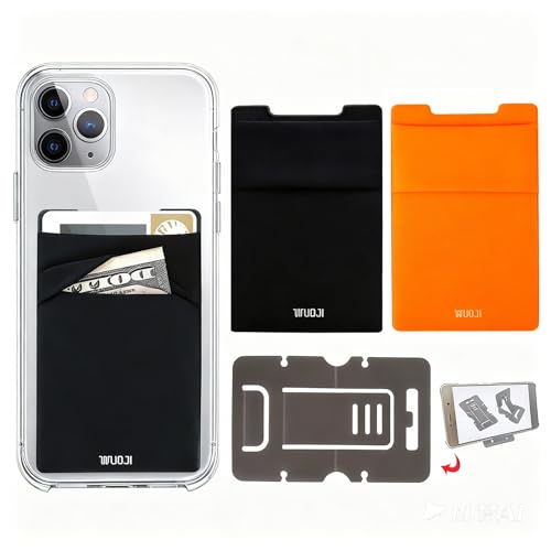 Image of RFID Blocking Phone Card Wallet,Pocket Credit Card ID Case Pouch Sleeve for iPhone Smartphones(Black Orange)-2PC