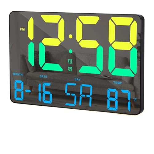 FJJRTWDG Large Display Digital Wall Clock with Multiple Functions, Suitable for Living Room, Bedroom, Classroom(Black)