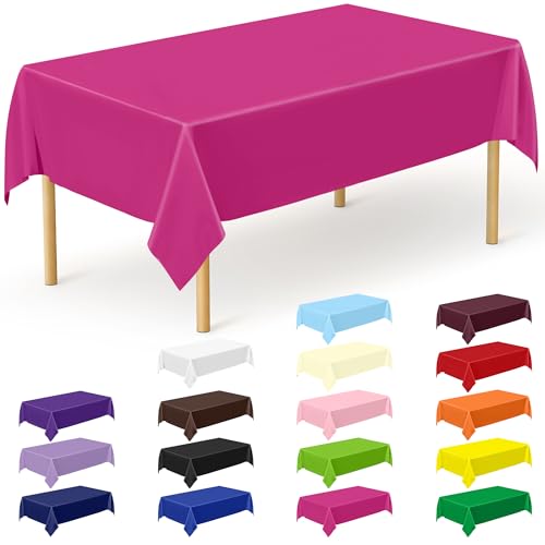 Image of 12 PCS Rose Red Disposable Tablecloth, Rectangle Plastic Table Cover, Elegant Smooth Table Cloth, 54 X 108 IN Hot Red Disposable Tablecloth for Birthday Parties, Weddings, Picnics, and Outdoor Events