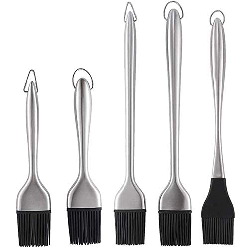 Huante - Juego de brochas para repostería, 5 piezas, asas de acero reemplazables, cerdas de silicona para cocinar y hornear