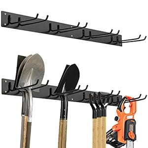 COSTWAY Apparaathouder, wandhouder, incl. 4 dubbele haken, metalen tuingereedschapshouder, 150 kg belastbaar, bezemhouder muur, gereedschapshouder voor bezem, schep, hark, tuingereedschap, zwart
