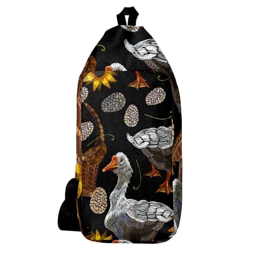 Sac à dos à bandoulière brodé oies et tournesols 16x36cm