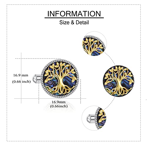 YAFEINI Tuxedo Cufflinks for Men Sterling Silver Tree of Life Men's Round Cuff Links with Abalone Shell Family Tree Business Wedding Groomsmen Gifts Suit Shirt Accessories for Men Father4
