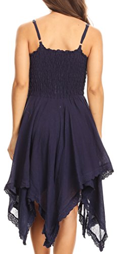 Image of Sakkas Ella Smocked Bodice Spaghetti Strap Double Layered Dress