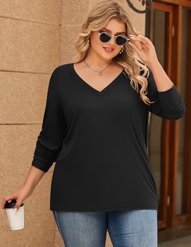 IN'VOLAND Womens Plus Size Long Sleeve Shirts V Neck Basic Tee Tops Loose Fit Fall Outfits for Women 1X-5X3