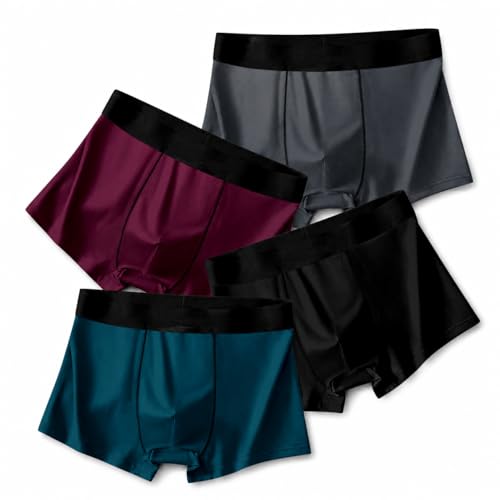Image of Men's Extra Thin Elastic Underwear Long Comfortable Ice Silk Breathable Comfort Brief-Boxer-Trunks Imported Material Pack of 4