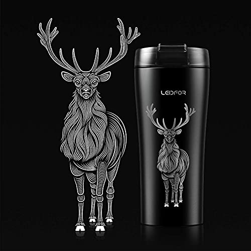 Leidfor Coffee Travel Mug With Spill Proff Lid, Double Wall Stainless Steel Vacuum Insulated Car Tumbler, Thermal Cup For Drinks 16-Ounce Black Elk #TOP6
