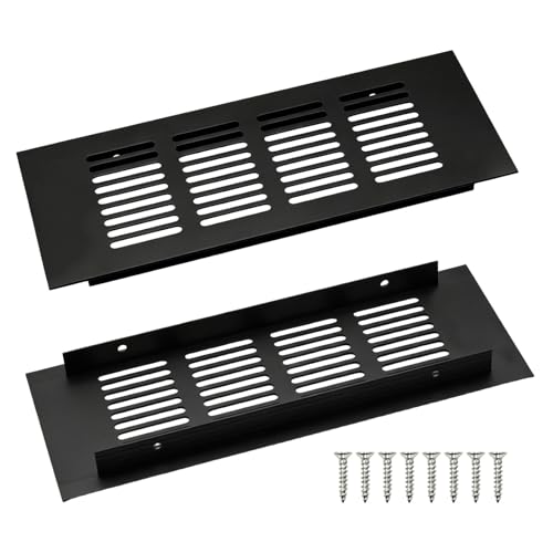 2 Pièces Grille D’aération en Aluminium à Encastrer, Grille de Ventilation 200 mm Angulaire pour la Ventilation des Placards et des Chambres (Noir)