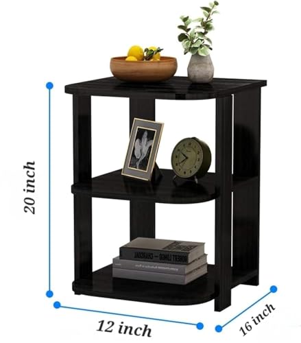 Image of FireBees Wooden Side Table for Bedroom & Living Room | Modern Bedside Table /Bed Side Table with 3-Tier Storage Shelves | Compact Nightstand, Small End Table & Sofa Side Stand for Home (Brown)