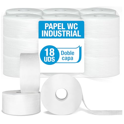 Papel Higiénico Industrial - 2 Capas 100% celulosa - 18 Rollos Papel Higienico - 330 gr x Rollo - Compatible con Dispensadores - Suave y Resistente