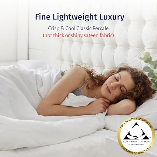 California Design Den Certified 100% Egyptian Cotton Sheets Queen Size Bed Set - Queen Sheet Set Percale with Deep Pockets, Lightweight, Crisp, Cool & Durable Luxury Bedding - Light Grey