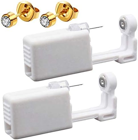 2 Pack Self Ear Piercing Gun Earrings Kit Tool Stud Safety Portable Nose Piercing Kit with Earring Studs for Women (White- Gold)
