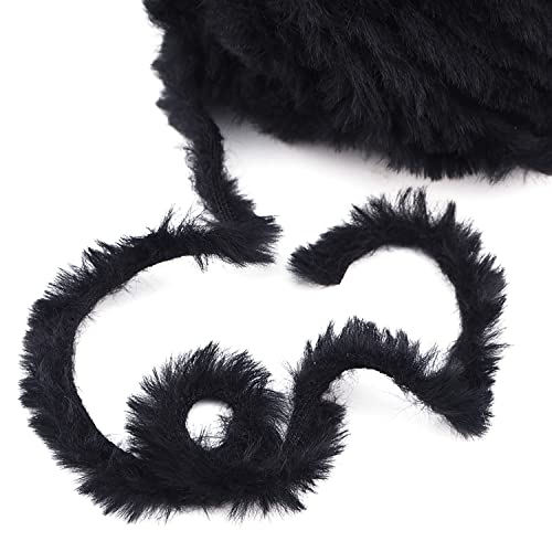 Image of NICEEC Faux Fur Yarn Super Soft, Chunky & Fluffy, Eyelash Yarn for Crochet & Knitting(Total Length 210yds /10.6oz) - Black /300g
