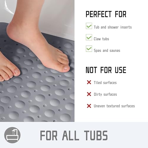 Yimobra Original Bath Tub Shower Mat Extra Long 16 x 40 Inches, Non-Slip with Drain Holes, Suction Cups, Machine Washable, Phthalate Free, Latex Free, BPA Free, Bathroom Mats, Gray