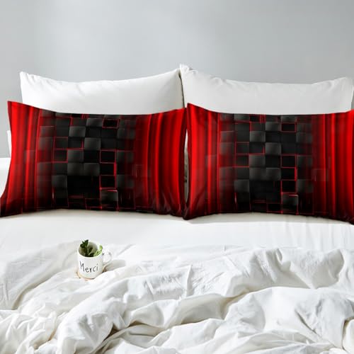 Housse de couette géométrique abstraite ombrée et parure de lit rayures rouges