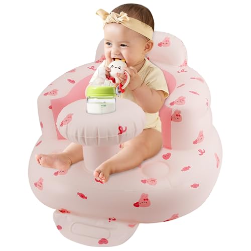 Image of Pink Baby Inflatable Seat for 3-36 Months Girl, Built-in Air Pump, Bear Baby Support Seat Summer Toddler Chair for Sitting Up, Floor Seater