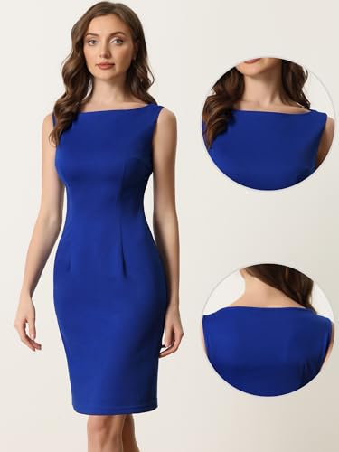 Image of Allegra K Sheath Dress for Women's Business Teacher Sleeveless Boat Neck Dressy Casual Office Dresses