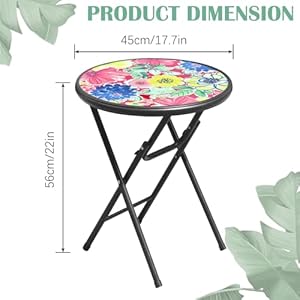 18" Outdoor Side Table, Small Patio Table with Tempered Glass Tabletop, Steel Frame, Round Folding Table with Anti-Slip Footpads for Outdoor and Indoor 18 Outdoor Side Table Small Patio Table with Tempered Glass Tabletop Steel Frame Round Folding Table with Anti Slip Footpads for Outdoor and Indoor