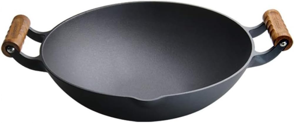 Wok in Ghisa Pre-Stagionato da 14 Pollici, Mestolo E Coperchio per Wok, Non Arrugginisce