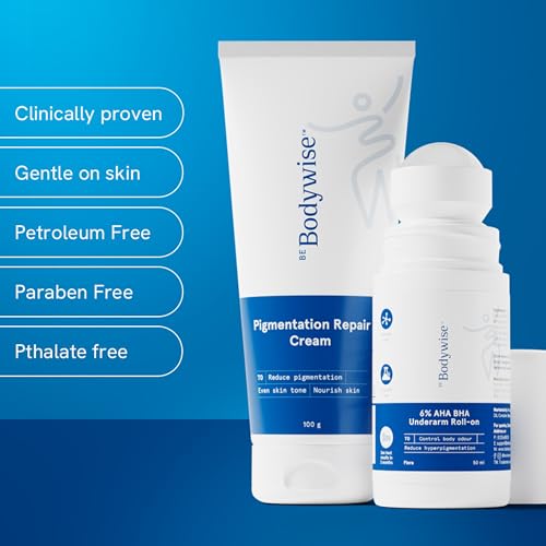 Image of Be Bodywise Advanced Pigmentation Kit | With 6% AHA BHA Flora Underarm Roll-On (50ml) & Pigmentation Repair Cream (100g) | Reduces Body Odor, Fades Pigmentation & Corrects Uneven Skin Tone