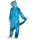 Hrxcrzco Unisex Dinosaur Onesie Pajamas Adult Tie-dye Dinosaur Costume Halloween Cosplay Hooded Zipper Sleepwear Jumpsuit, Blue XL
