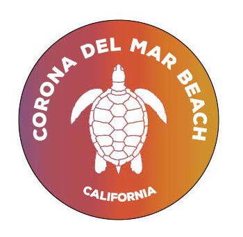 R and R ImportsCorona del Mar Beach California 4 Inch Round Decal Sticker Turtle Design