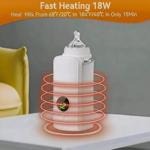 Image of Baby Bottle Warmer Portable Cordless Milk Heater with Digital Temperature Display - Waterless Fast Heating Bottle Warmer for Breast Milk & Formula, Travel Friendly Feeding Warmer with USB Charging