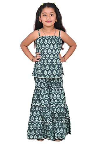 Image of Printed Cotton Sharara Set for Kids, Traditional Dresses Set for Baby, Ethnic Outfits for Girls, Sleeveless Kurti Set