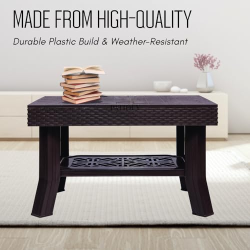 Image of Patiofy Double Top Multipurpose Centre Table | Tea Table | 2 Tier Centre Table | Table with Storage for Living Room, Coffee Table | Foldable & Easy to Carry Anywhere (Brown)