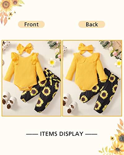 Image of Newborn Baby Girl Clothes Infant Girls Outfits Ruffle Sleeve Romper Bodysuit Floral Pants Toddler Baby Girl Outfits