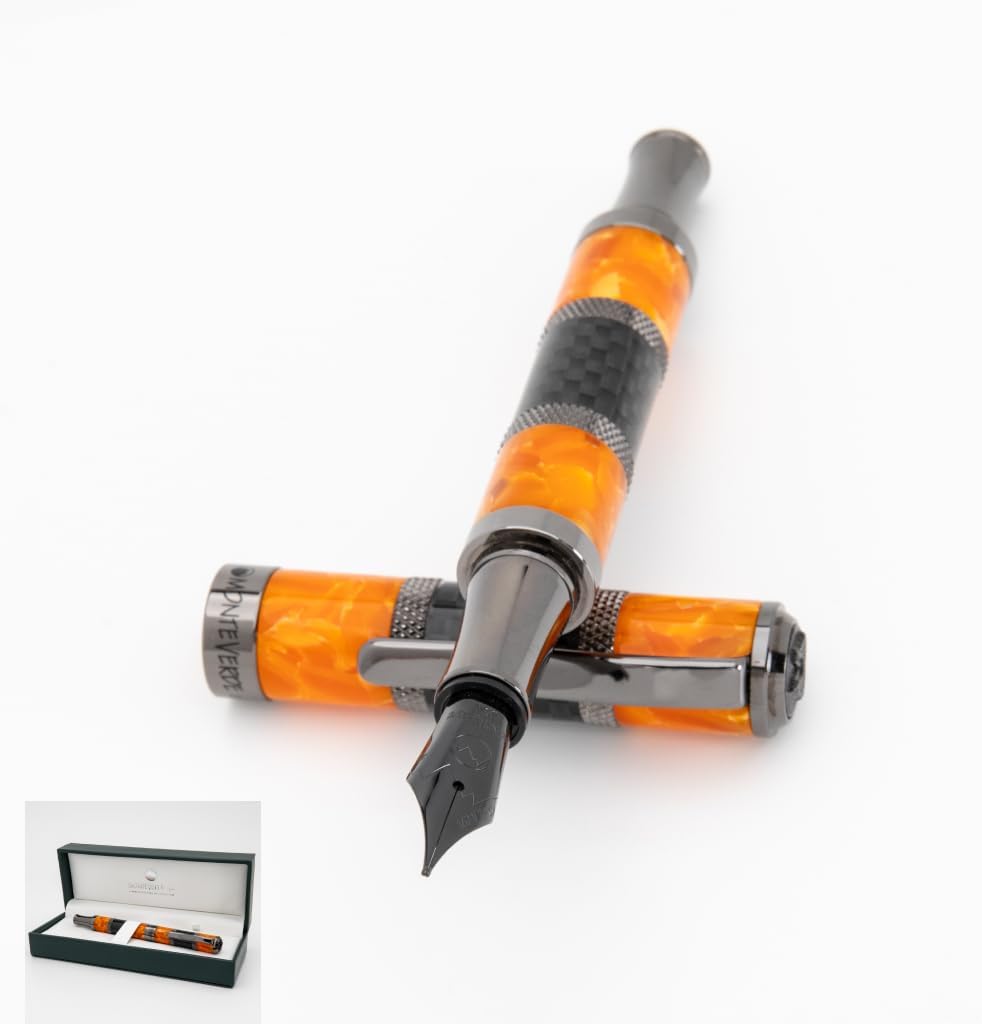 Monteverde USA Regatta Sport Fountain Pen in Orange and Carbon Fiber - Medium Nib, Luxury Refillable Pen with Gunmetal Accents, Premium Gift