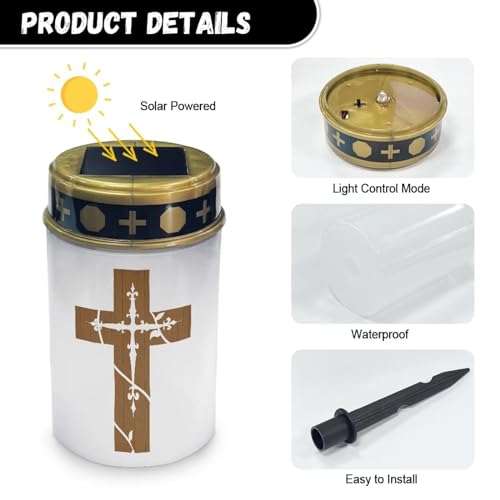 Image of Cross Light for Prayer Cemetery Solar Lights for Grave Cemetery Decor Candle Lamp Waterproof Solar Power Light Eternal Lights for Graves Cemetery Memorial Gift 2 Pcs