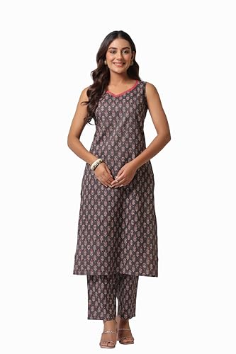 Image of Women's Cotton Wine Floral Kurta Set