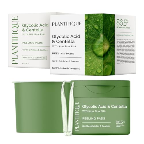 PLANTIFIQUE Almohadillas Exfoliantes Coreanas 120 piezas, con Acido Glicólico, CICA, AHA, BHA, PHA para Renovación Suave de la Piel - Korean Skincare Toner Pads - Envase rellenable y Recambio Pack