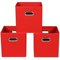 Yunkeeper Fabric storage bins Cubes, Fabric Cube Organizer with Handle, Foldable Cube Bins for Cloth or Accessary Storage, 11x11x11, Set of 3, (Red)
