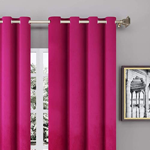 Image of High Sofa Quality Velvet Solid Grommet Room Darkening Eyelet Door Curtains for Living Room (7 Feet, Pink) - Set of 2 Pieces