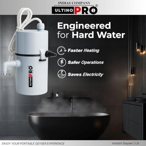 Image of 1 Litre Portable Instant Water Geyser | Compact Electric Water Heater for Bathroom, Kitchen, Bucket Bath | Shock-Proof & Energy Efficient (GREY)
