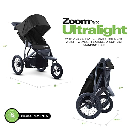 Joovy Zoom 360 - Cochecito de paseo ultraligero para jogging, con toldo grande, ligero y neumáticos rellenos de aire, color negro