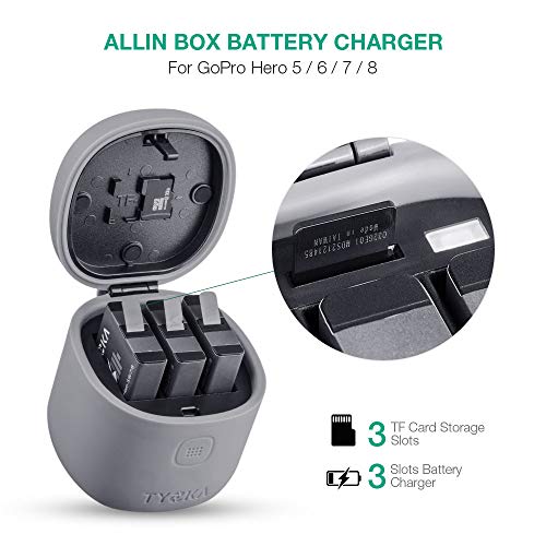 TYCKA 3-Pack 1250mAh Replacement Battery Charger for GoPro Hero 8 Hero 7 Hero 6 Hero 5 Camera, 3 in 1 USB Battery Charger Kit with Waterproof Battery Protector + TF Card Reader + 2 Card Slot