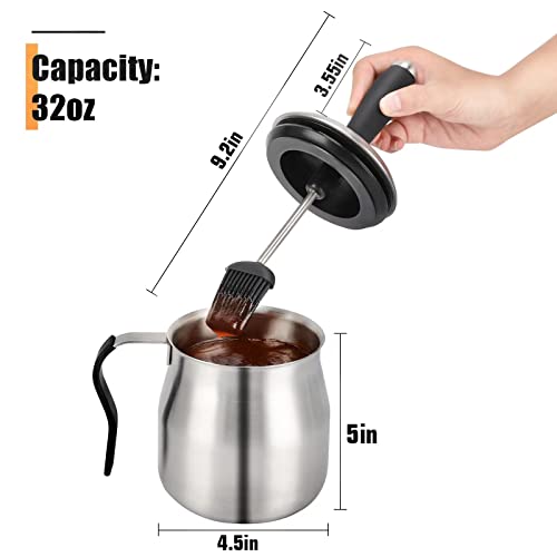 Wequality 32Oz Basting Pot With 2 Replaceable Basting Brush Set，Grill Bbq Accessories，Cooking&Grilling Gifts For Men And Dad，Premium Stainless Steel 304 Barbecue Sauce Pot #TOP4