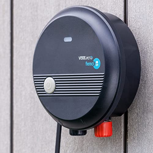 VOSS.PET Hundezaun Set, 50m Elektrozaun Weidezaun Elektronetz Hunde-Set mobil, Einzäunung im Garten, Weidezaungerät fenci M09, 108cm 14 Pfähle 2 Spitzen grün