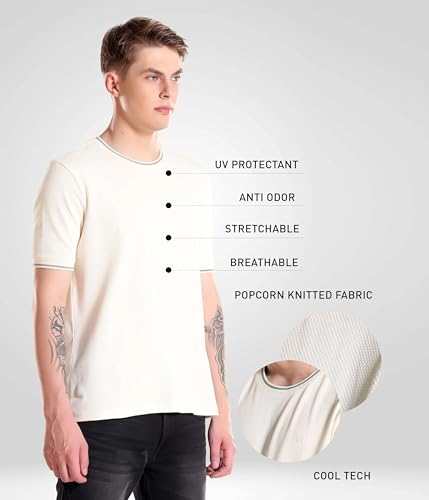 Image of TURMS Men's Ice Cool Tech Round Neck T-Shirt, Odor Control, Stretchable & Breathable, Cotton Rich Fabric, Half Sleeve