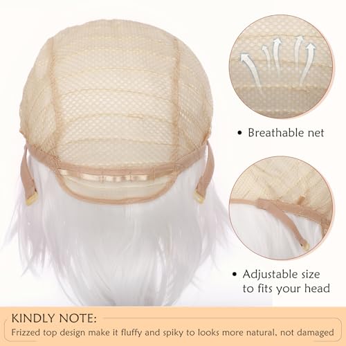 Image of S-noilite Unisex Short White Cosplay Wigs Fluffy Shaggy Wig Short Straight Pixie Wigs for Women Mens for Anime Party Comic Costume Party Heat Resistant Synthetic Hair Wig White