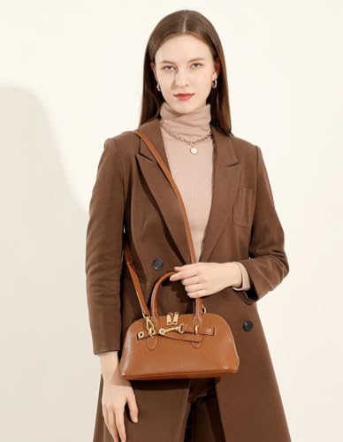 Image of Womens Leather Satchel Handbag, Top Handle Crossbody Purse | Genuine Leather, Structured Satchel, Small or Large, Top Handle, Crossbody Strap, Daily Carry, Work Travel
