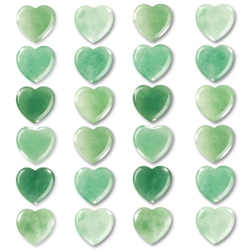 Joycabin Juego de 24 piedras de corazón de aventurina verde, piedras de cristal naturales, piedras de corazón a granel, piedras preciosas pulidas, curación, meditación, chakra, Reiki, equilibrio