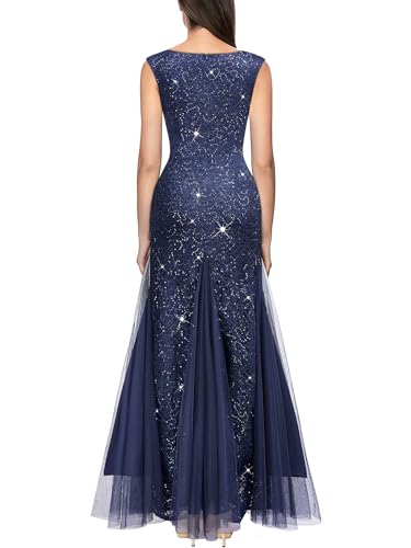 Image of Miusol Women's Elegant V Neck Sleeveless Sequin Lace Evening Party Dress