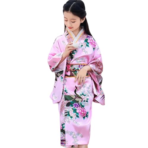 Kimono pour enfants Yukata japonais à motif floral rose doux en taille L
